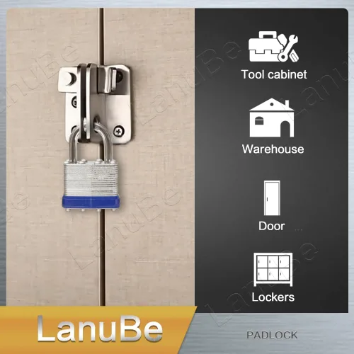 Miniatura 9 de LanuBe Candado laminado con llave, 1-9/16 pulgadas (40 mm), candados con llave iguales, grillete normal, aro de plástico azul marcado, paquete de 2