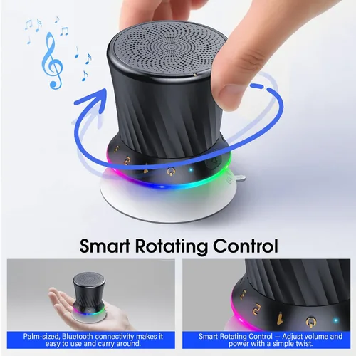 Miniatura 4 de Altavoz de ducha giratorio Bluetooth con luces RGB, altavoz portátil impermeable IPX5 con ventosa, mini altavoz Bluetooth 5.3 de graves profundos