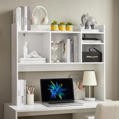 Miniatura 9 de Nromant Estantería de escritorio, gabinete de almacenamiento de escritorio de madera con 5 estantes, organizador de escritorio de 3 niveles