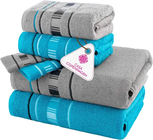 Miniatura 65 de CASA COPENHAGEN Juego de 6 toallas de palomitas de maíz, color azul polvoriento, 21.16 oz/m², 2 toallas de baño, 2 toallas de mano y 2 toallas
