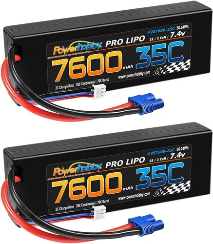 Miniatura 3 de Powerhobby 2s 7.4v 7600mah 35c Lipo batería con enchufe EC3 2 celdas (paquete de 2)