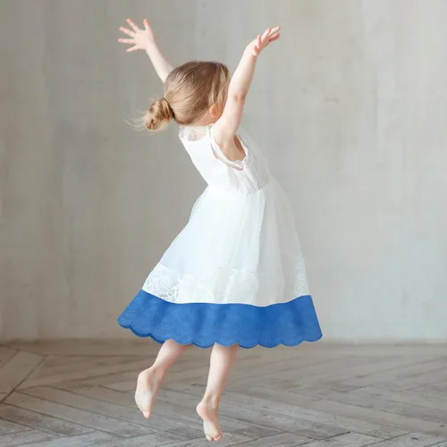 Miniatura 5 de PAGOW 5 yardas de ribete de encaje de ojales de algodón, ribete de encaje festoneado de bordado floral de algodón azul para coser vestidos, ropa