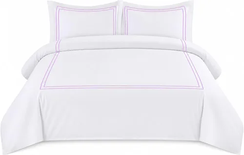 Miniatura 22 de BedDecor Lujoso juego de funda de edredón de algodón egipcio de 400 hilos, 1 pieza con hermoso bordado de 2 rayas