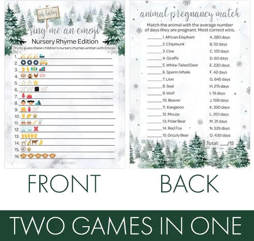 Miniatura 3 de DISTINCTIVS Baby It's Cold Outside Baby Shower Juegos – Embarazo animal y juego de adivinanzas de emojis (juego de 2 juegos) – 20 cartas, País