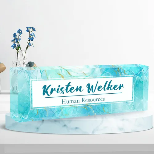 Miniatura 2 de Placa de nombre de escritorio personalizada, placa de nombre de acrílico de mármol azul degradado de alta calidad, placa de nombre personalizada