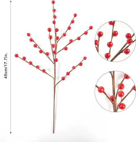Miniatura 4 de joyhalo Paquete de 12 tallos de bayas rojas, tallos de bayas de acebo de 17 pulgadas, decoración navideña de bayas rojas, púas de bayas rojas