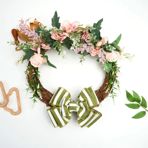 Miniatura 5 de Cinta Verde Musgo con Alambre de 2.5" Rayas Horizontales Verde Blanco Arpillera Cinta de Árbol de Navidad Cinta Verde Rústica con Alambre de Navidad