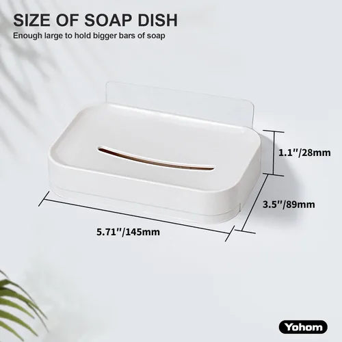 Miniatura 7 de YOHOM Jabonera adhesiva con bandeja de drenaje, barra de ducha blanca, soporte para jabón montado en la pared para baño, soporte para bandeja
