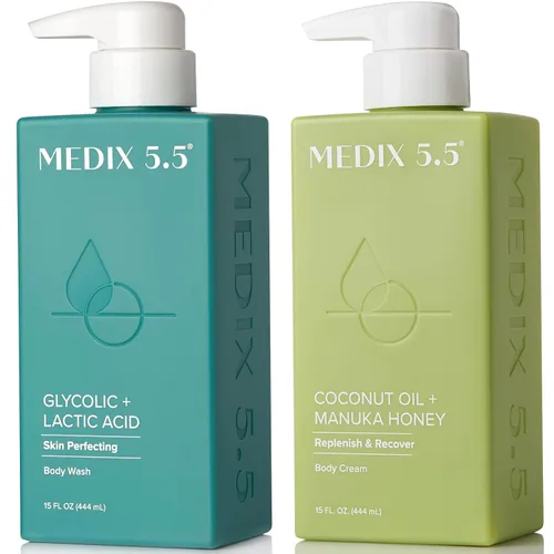 Miniatura 16 de MEDIX - Juego de 3 piezas para el cuidado de la piel antienvejecimiento Limpiador facial y corporal espumoso exfoliante con ácido glicólico AHA +