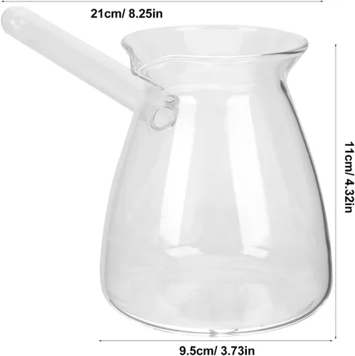 Miniatura 2 de Cafetera turca con mango lateral: olla de vidrio para café, té, leche, diseño compacto con boquilla en forma de V para vertido controlado - 15.2 fl