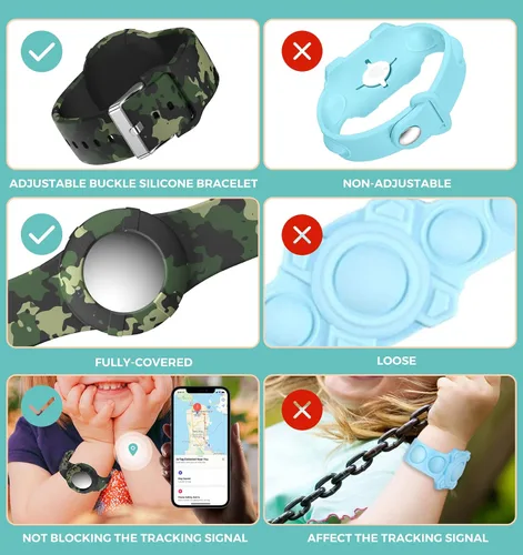 Miniatura 4 de Pulsera Air Tag para niños (paquete de 2) – Pulsera de silicona suave para niños – Soporte ligero para rastreador GPS compatible con Apple Air Tag