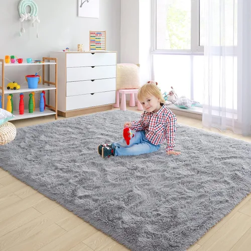 Miniatura 3 de Alfombras grises ultrasuaves para dormitorio de 5 x 8 pies, alfombras de área tipo shag esponjosas para sala de estar, alfombra peluda grande
