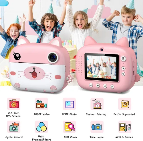 Miniatura 2 de Cámara para niños con impresión instantánea, cámaras instantáneas para niños con pantalla HD de 3.0", regalos de Navidad y cumpleaños para niños
