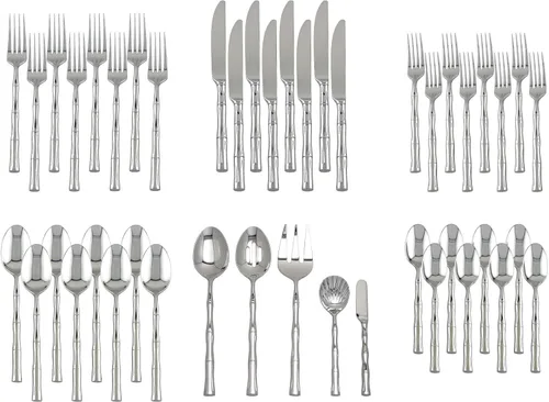 Miniatura 2 de Supreme Housewares Juego de cubiertos con forma de bambú de 45 piezas, cubiertos de acero inoxidable 18/8, servicio para 8 personas con juego