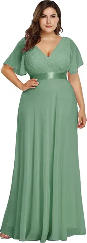 Miniatura 133 de Ever-Pretty Vestido formal para mujer, Navidad, Año Nuevo, cuello en V, gasa, talla grande, largo hasta el suelo, vestido de dama de honor