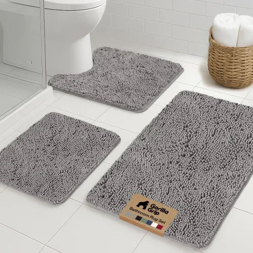 Miniatura 56 de GORILLA GRIP - Juegos de alfombras de baño, juego de 2 alfombras de chenilla suave, alfombra base para inodoro y alfombra de 30 x 20, alfombras Negro