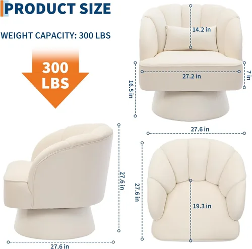 Miniatura 2 de GarveeHome Silla de acento moderna giratoria de barril, sillón tapizado de terciopelo de 360 grados con respaldo a rayas y acolchado suave, cómoda