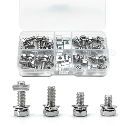 Kit de 56 tuercas y pernos de terminales de batería de motocicleta de acero inoxidable, M6 x 0.394 in, 0.472 in, 0.630 in, 0.787 in, Kit de tuercas