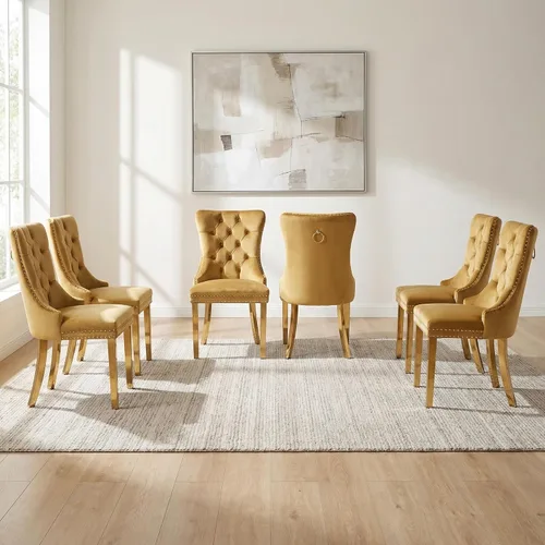 Miniatura 68 de OVENTA Juego de 4 sillas de comedor modernas tapizadas copetudas, terciopelo negro y gris y cuero con patas de madera maciza, sillas de cocina