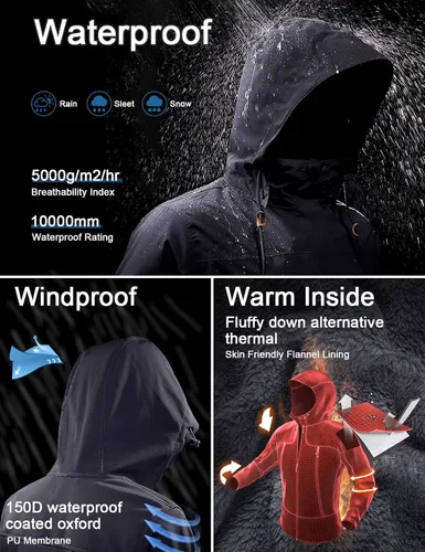 Miniatura 4 de GEMYSE - Chaqueta de esquí para hombre, para montaña, impermeable, resistente al viento, lluvia y nieve (color negro, talla M)