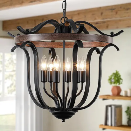 Miniatura 8 de Candelabro negro estilo jaula de granja E12 4 lámparas de techo lámparas vintage para comedor, cocina, entrada, pasillo, vestíbulo