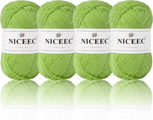 Miniatura 7 de NICEEC 4 madejas de hilo de algodón suave para bebé, 4 capas, manualidades DIY, peso fingering, hilo para manta para ganchillo y tejido, total 700