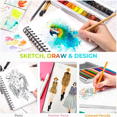 Miniatura 4 de Ohuhu Mix Media Pad, cuaderno de bocetos de arte mixto de 8.5 x 6 pulgadas, papel pesado de 120 lb/200 g/m², 62 hojas/124 páginas, cuaderno de papel