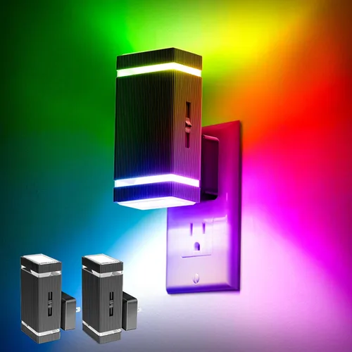 DORESshop Luces nocturnas que cambian de color [2 unidades], luces nocturnas enchufables a la pared, luz nocturna LED de 8 colores, luz nocturna con