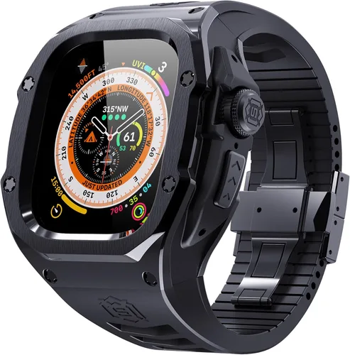 Miniatura 10 de VeveXiao - Funda resistente con correa compatible con Apple Watch Ultra 2 bandas de 49mm, funda protectora de metal con correa de repuesto de goma