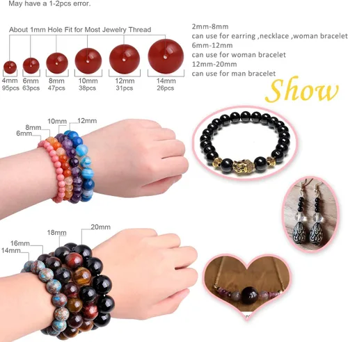 Miniatura 6 de GEM-Inside Cuentas redondas de turmalina negra natural de 4mm, piedras preciosas sueltas, cuentas de energía y poder para hacer joyas de 15 pulgadas