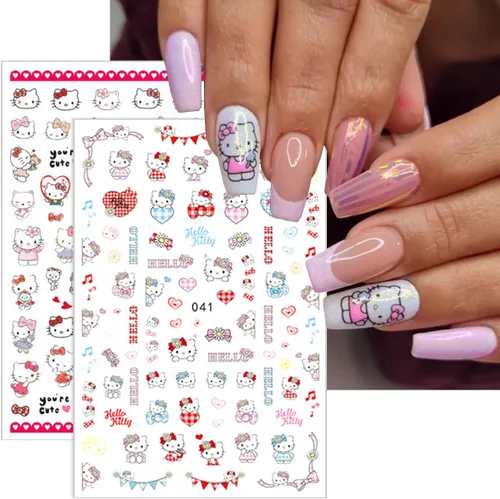Miniatura 5 de 8 hojas de calcomanías de uñas de gato para arte de uñas, lindas calcomanías de uñas para uñas acrílicas, autoadhesivas 3D, diseño de uñas kawaii