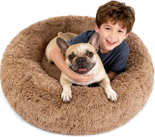 Premium Donut Dog Bed,Dual Memory Foam Orthopedic Beds for Large Sized Dogs,Thick Cooling Gel Fluffy Calming Pet Couch with Removable Waterproof