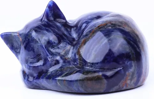Miniatura 10 de Estatua de cristal de gato de obsidiana negra de 2 pulgadas, decoraciones de gato de cristal curativo, obsidiana tallada a mano pulida, figuras