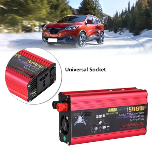 Miniatura 3 de Inversor de corriente para automóvil de 1500 W, adaptador de convertidor de cargador USB, onda sinusoidal modificada, CC 12V/24V a CA 220V, inversor