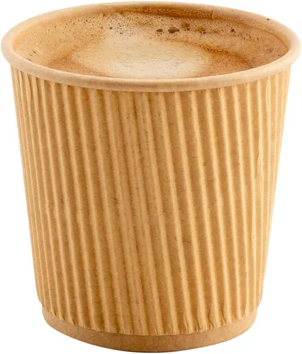 Restaurantware 500 vasos desechables de papel kraft ondulado con aislamiento, de 3.5 onzas, con diseño de borde enrollado, tapas vendidas por