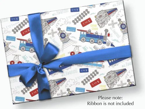 Miniatura 3 de Papel de regalo para fiesta de cumpleaños de tren – Plegado plano 30 x 20 pulgadas (3 hojas)