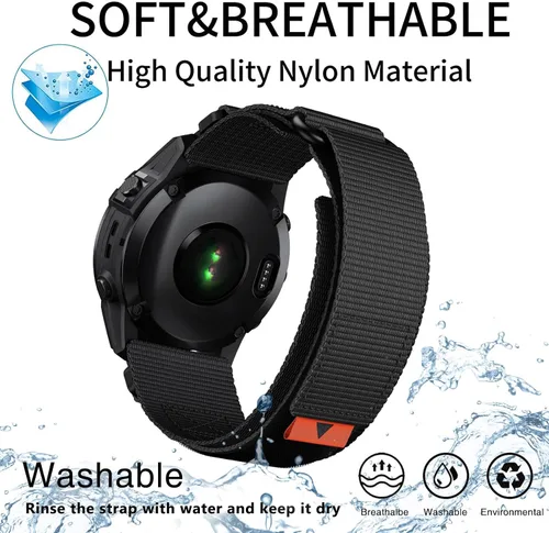 Miniatura 8 de Abanen Correas de reloj de nailon resistentes de ajuste rápido de 0.866 in para Garmin Fenix 8 1.850 in/epix Pro 1.850 in/Fenix 7/6/5, correa