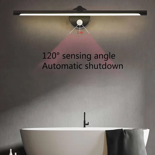 Miniatura 4 de Apliques de luz de pared, luz frontal de espejo negro con interruptor, luz de espejo de baño IP44 con detector de movimiento, luz LED para gabinete