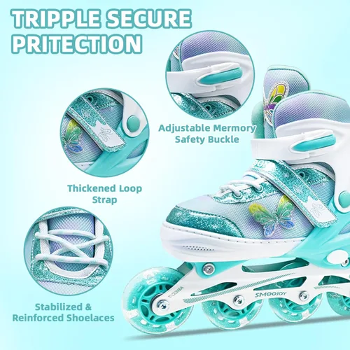 Patines en línea para niñas de 3 a 12 años, 4 tamaños, zapatos de ruedas ajustables con ruedas iluminadas para principiantes, jóvenes, patines