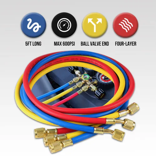 Miniatura 5 de Lichamp Calibradores de aire acondicionado R134a R22 R12 R502 Juego de medidor de colector de diagnóstico con manguera de 5 pies, acopladores