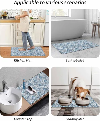Miniatura 9 de Tapete de baño azul europeo para bañera, antideslizante, de secado rápido y absorbente, tierra de diatomeas, fregadero de cocina, ducha, lavable