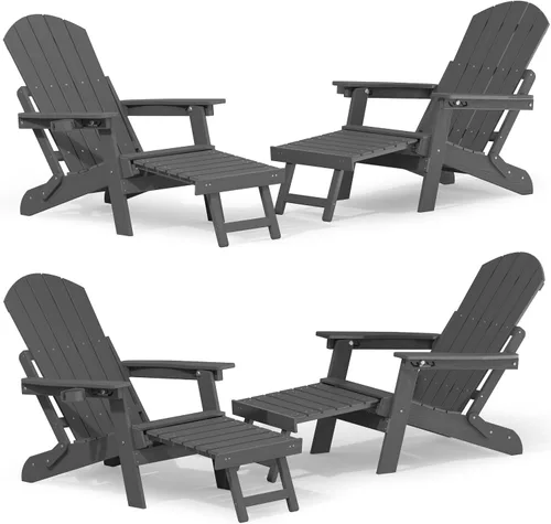 Miniatura 17 de YEFU Silla Adirondack con Otomana Retráctil: Juego de 2 Sillas Adirondack Plegables - Respaldo Ajustable de 5 Niveles con Reposapiés - Sillas