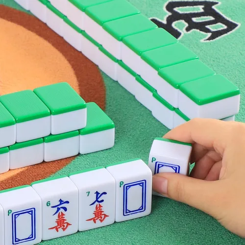 Miniatura 6 de Juego de mahjong chino, juego de mahjong con 146 azulejos grandes numerados (1.5 pulgadas, verde), juego de azulejos Mahjong con estuche de Set