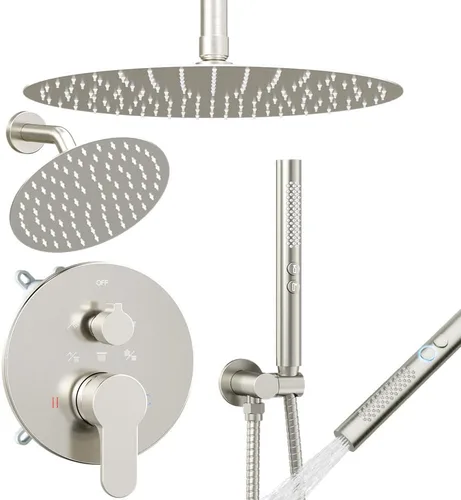 Miniatura 34 de Shower Faucet Set Brushed Nickel Shower System, Dual Head Shower Set STARBATH 12'' Ceiling Mount and 6''Wall Mount Rainfall Shower Systems with