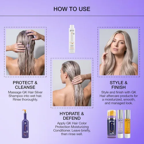Miniatura 2 de GK HAIR Champú plateado con vitamina B5, 24 onzas, elimina los tonos amarillos y naranjas de cabello rubio, gris y plateado Champú tonificante