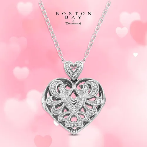 Miniatura 4 de Boston Bay Diamonds .925 Sterling Silver 110 Cttw Diamond Studded Filigree Heart Locket and Oval Shaped Flower Locket Fashion Pendant on 18 Rope