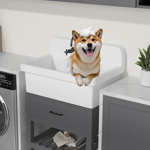 Miniatura 14 de Eridanus Fregadero utilitario de 21 pulgadas, fregadero de baño rústico montado en la pared, fregaderos modernos de lavandería sobre el mostrador