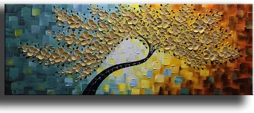 Miniatura 18 de YaSheng Art - Pintura al óleo de arte contemporánea hecha a mano de flores blancas en lienzo con textura 3D, pinturas de árbol abstractas