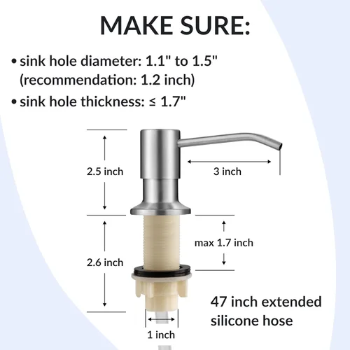 Miniatura 6 de Dispensador de Jabón para Fregadero de Cocina (Níquel Cepillado), Dispensador de Jabón de Acero Inoxidable para Encimera con Bomba y Kit de Tubo