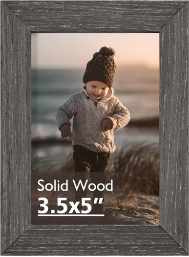 KINLINK 3.5x5 Picture Frame, Ash Black Solid Wood Frame with Plexiglass for Table Top and Wall Mounting, Photo Frame for Horizontal or Vertical